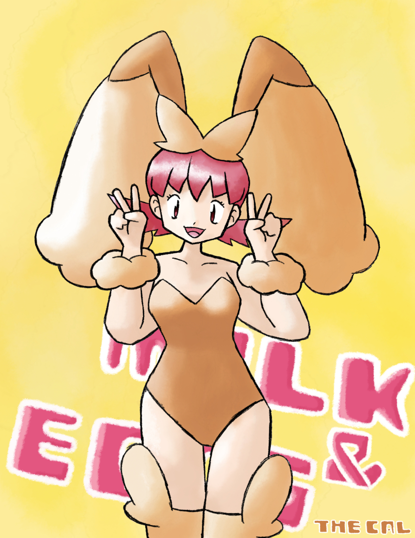 1girl, animal_ears, bare_shoulders, breasts, brown_leotard, cat_ears, cosplay, double_v