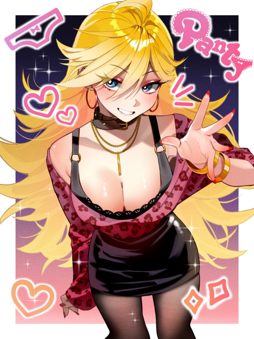 1girl, absurdres, ahoge, animal_print, arm_at_side, bangle, belt_collar, black_bra