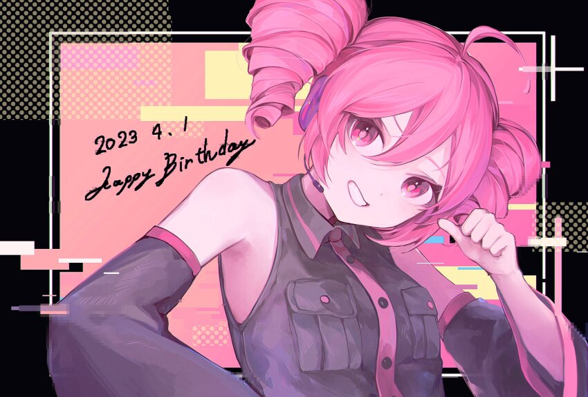 1girl, ahoge, black_border, black_shirt, black_sleeves, border, collared_shirt, commentary