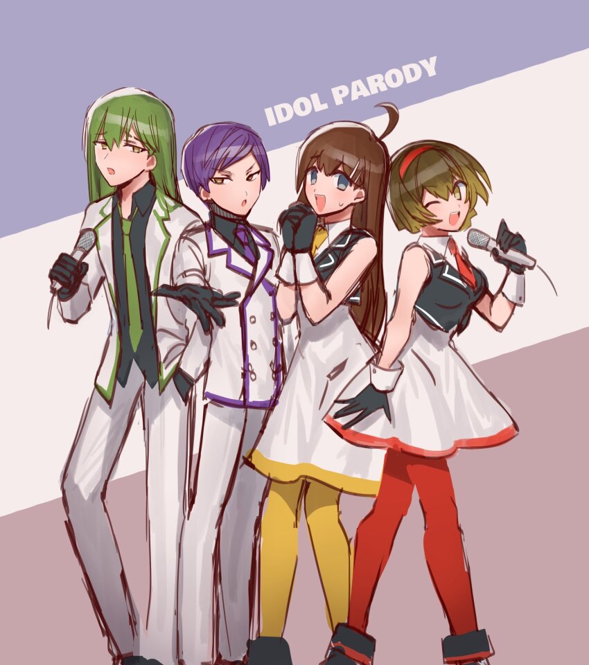 ahoge, black_shirt, black_vest, blue_eyes, brown_eyes, brown_hair, collared_shirt, dress