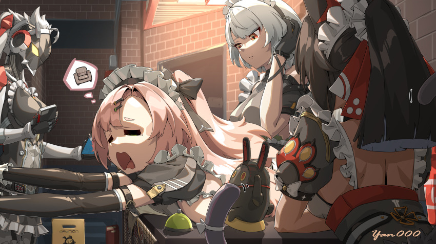 4girls, absurdres, alternate_costume, anby_demara, android, animal_ears, artist_name, backless_outfit