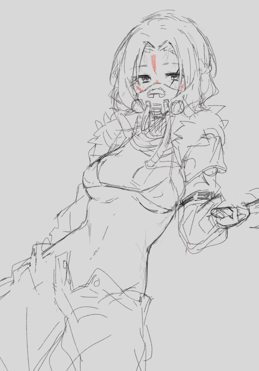 1girl, animification, apex_legends, axe, bloodhound_(apex_legends), breasts, cable, chinese_commentary