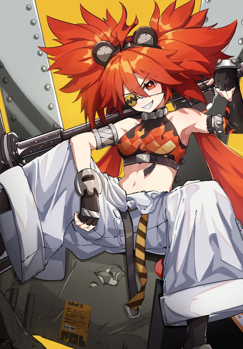 1girl, absurdres, animal_ears, bare_shoulders, black_gloves, breasts, bright_pupils, clenched_teeth