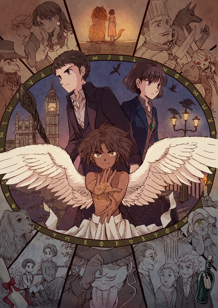 6+boys, 6+girls, absurdres, angel_wings, arthur_underwood, ascobol, bartimaeus, bartimaeus_(series)