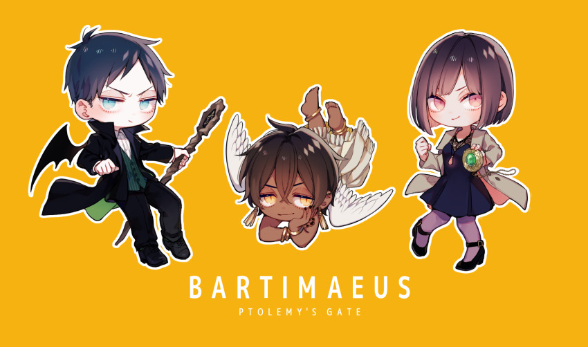 2boys, angel_wings, barefoot, bartimaeus, bartimaeus_(series), black_hair, blue_eyes, blunt_bangs