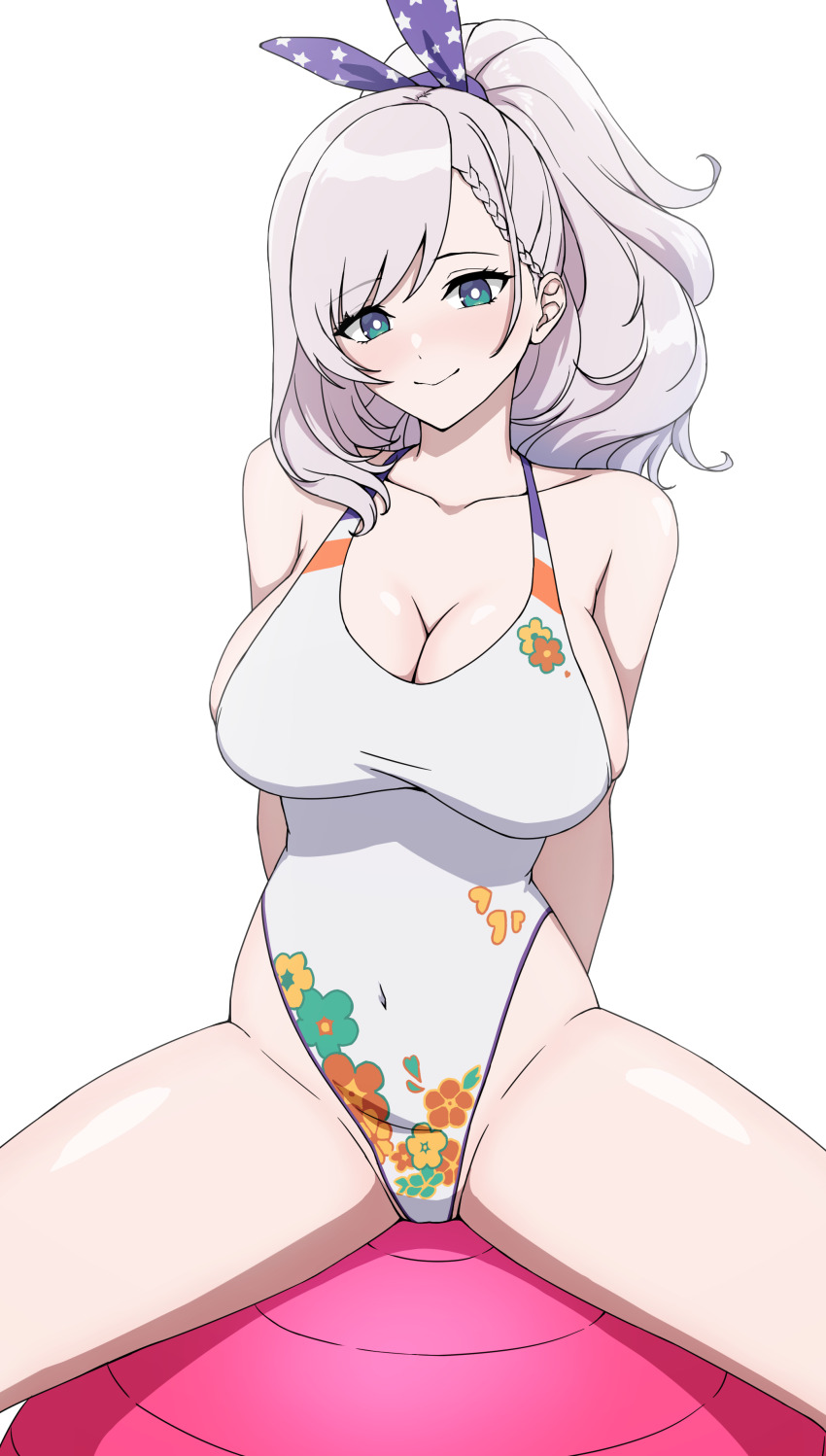 1girl, absurdres, ball, bare_shoulders, bow, breasts, cleavage, cosplay