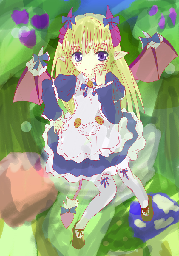 1girl, alice_(monster_girl_encyclopedia), blonde_hair, child, demon_girl, female_focus, lolououo, monster_girl