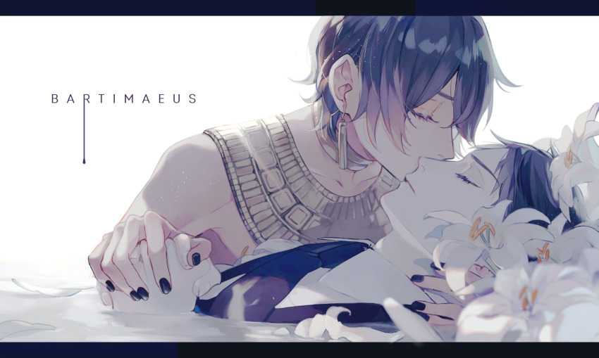 2boys, bartimaeus, bartimaeus_(series), black_hair, choker, closed_eyes, corpse, dark-skinned_male