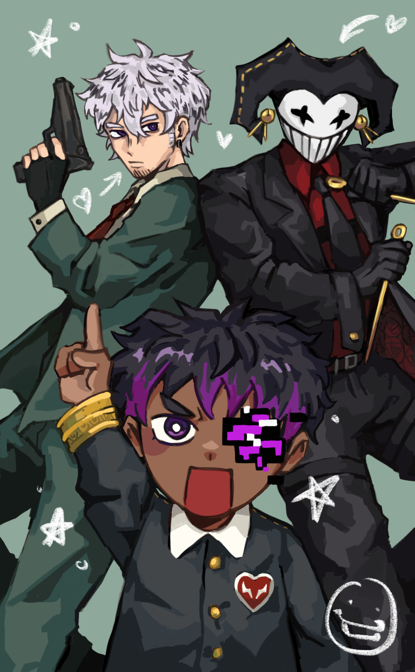 3boys, absurdres, aged_down, anya_(spy_x_family), anya_(spy_x_family)_(cosplay), ashswag, beard, black_hair