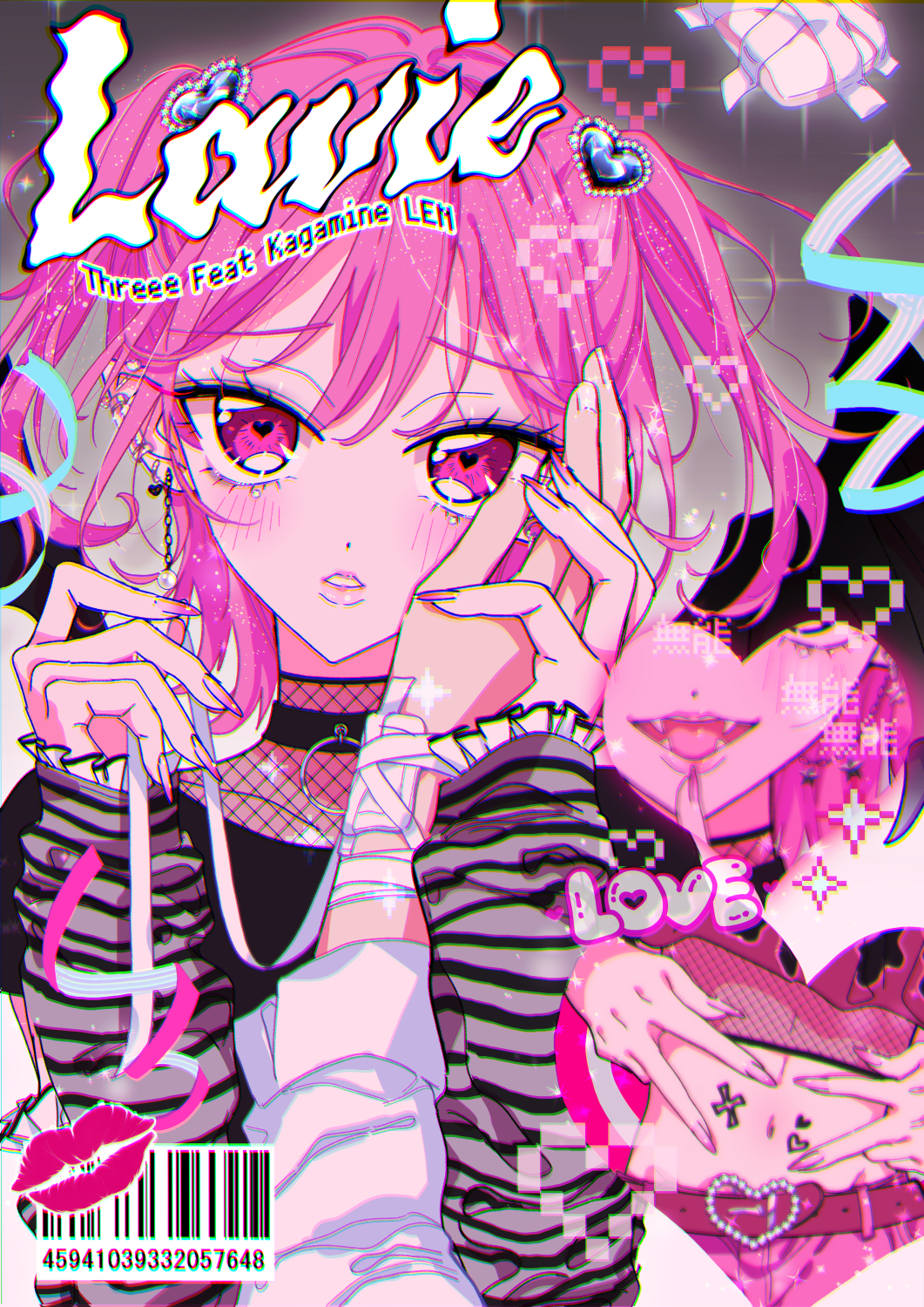 1boy, 1other, ambiguous_gender, androgynous, bandaged_wrist, bandages, barcode, bat_wings