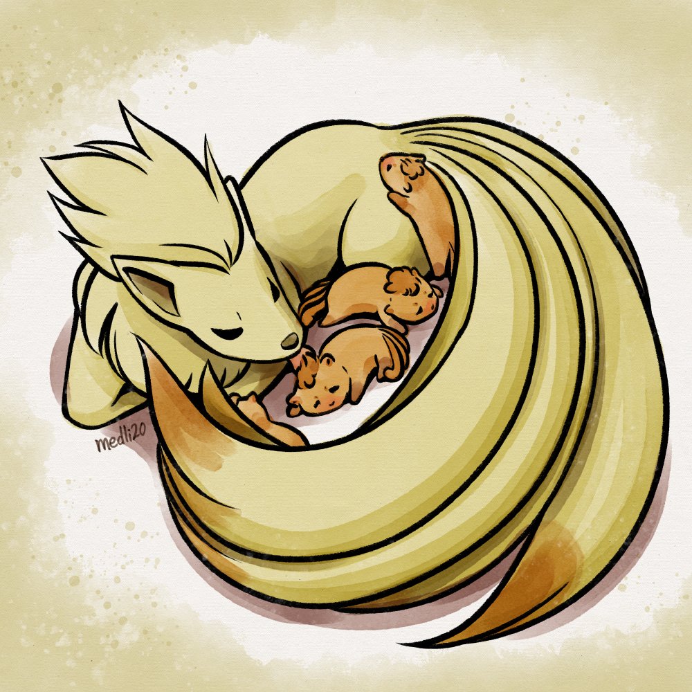 animal, animal_focus, artist_name, blonde_hair, evolutionary_line, fox, gen_1_pokemon, medli20