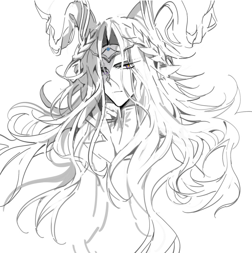 1boy, alabaster_(fuzixi17884), animal_ear_fluff, animal_ears, arknights, bright_pupils, chinese_commentary, circlet