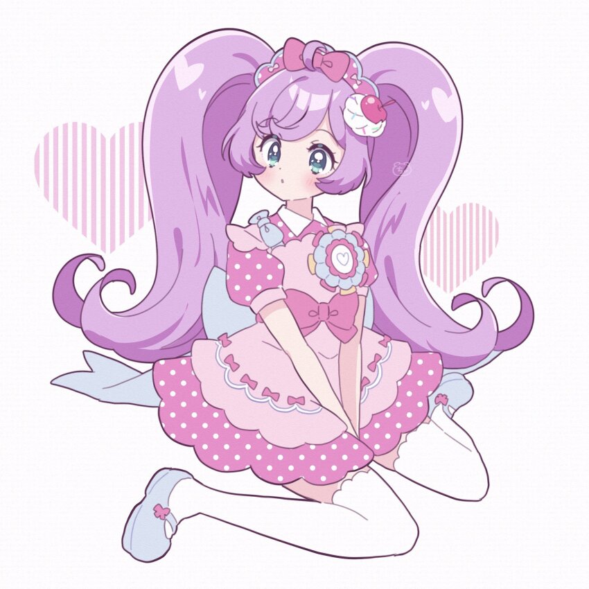 1girl, :o, ahoge, arms_between_legs, blue_bow, blue_shoes, blush, bow