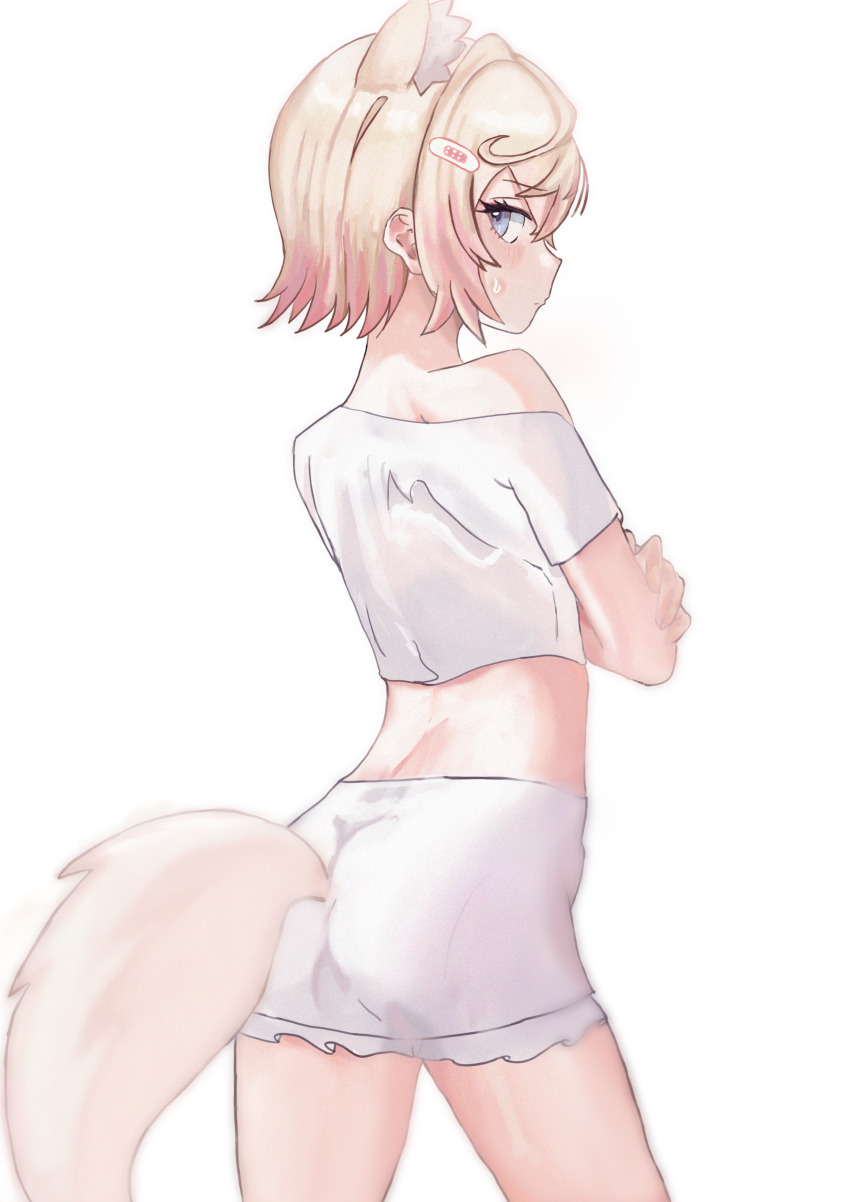 1girl, absurdres, animal_ears, bandaid, bandaid_hair_ornament, blonde_hair, blue_eyes, blush