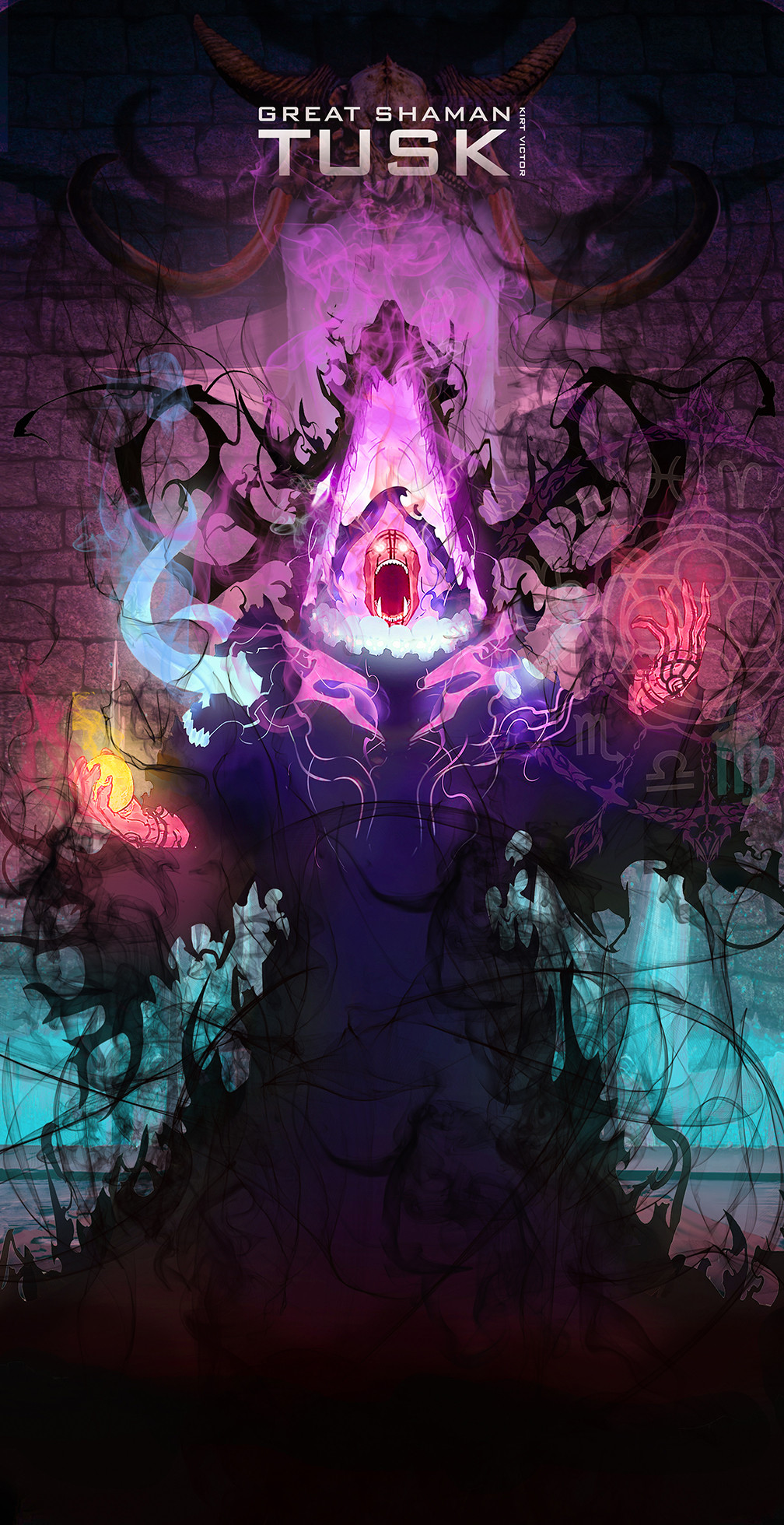 aura, colored_skin, dark_aura, energy_ball, fangs, glowing, glowing_eyes, highres