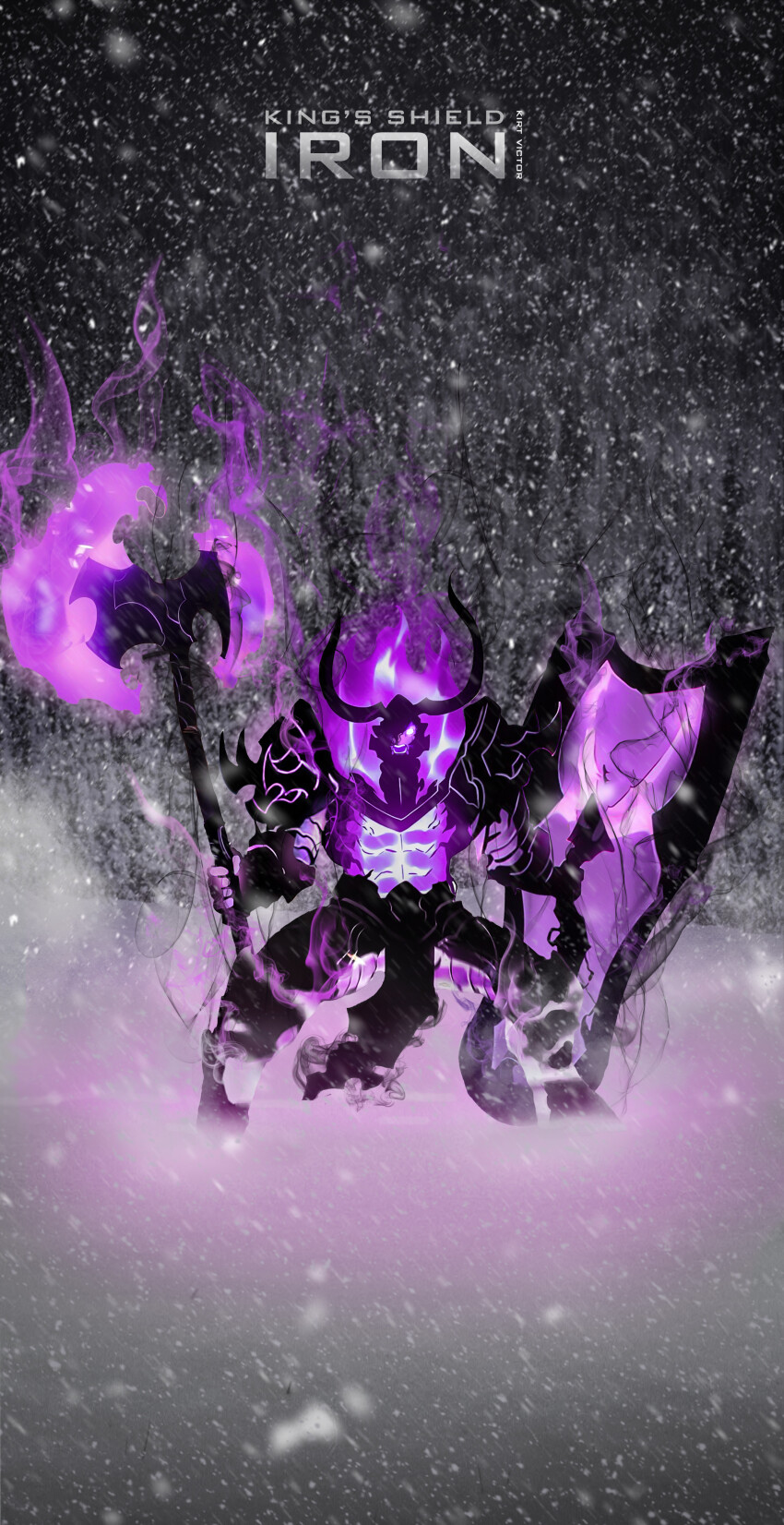 absurdres, armor, aura, axe, battle_axe, dark_aura, fake_horns, full_armor