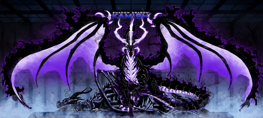 antlers, aura, claws, dark_aura, dragon, dragon_horns, dragon_tail, dragon_wings, glowing, horns, kamish_(solo_leveling), kirt_victor, monster, no_humans, solo_leveling, tail, wings