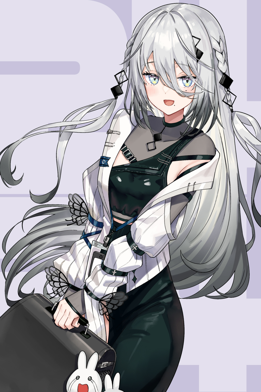 1girl, absurdres, armpit_cutout, bag, black_bag, black_choker, black_dress, black_hair