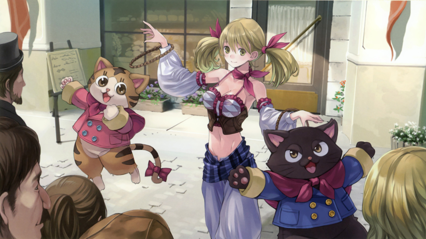 1girl, aranya_(atelier), atelier_(series), atelier_rorona, breasts, cat, detached_sleeves, gypsy