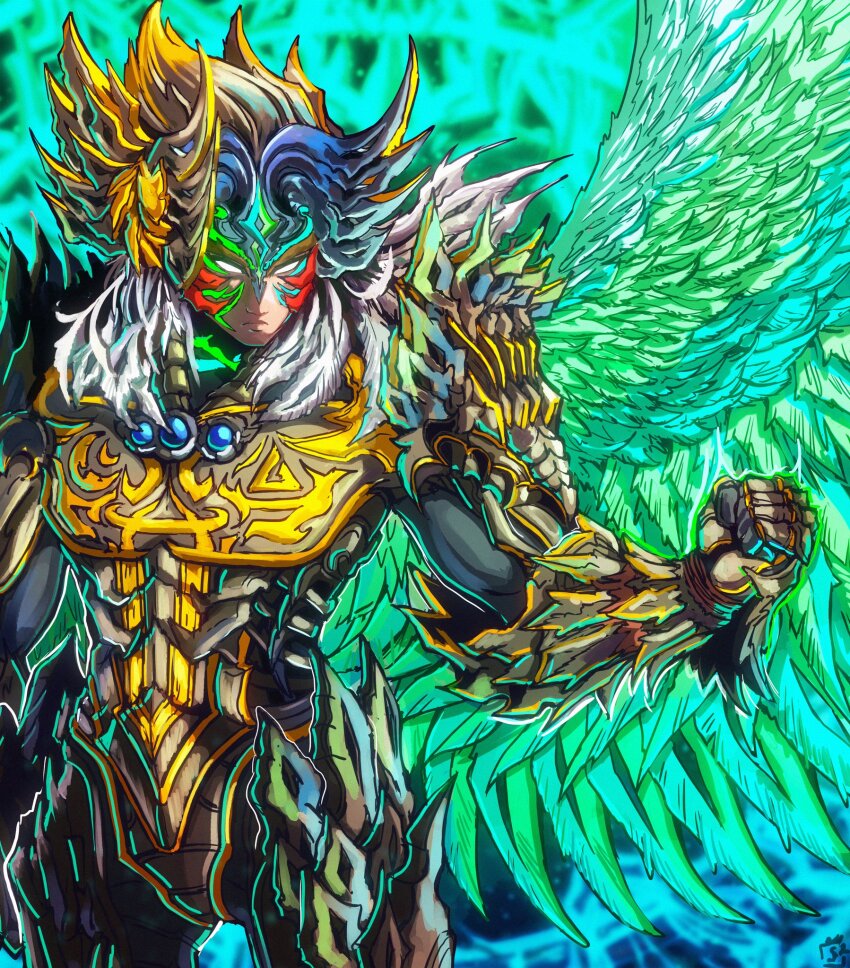 1boy, alternate_costume, alternate_eye_color, alternate_form, alternate_hair_color, alternate_hair_length, alternate_hairstyle, angel_(tekken)