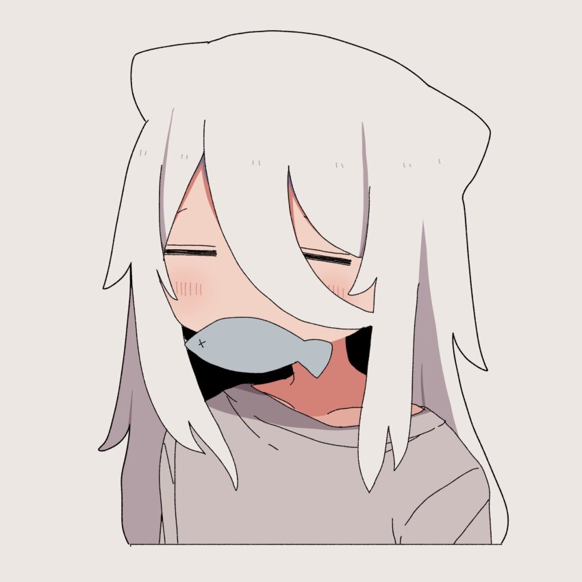 1girl, =_=, animal_ears, bad_id, bad_twitter_id, blush, cat_ears, closed_eyes