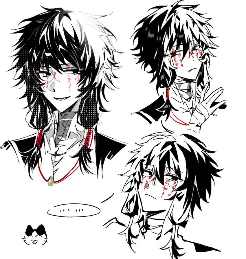 ..., 1boy, alabaster_(fuzixi17884), bandaged_hand, bandages, cat, chinese_commentary, closed_mouth