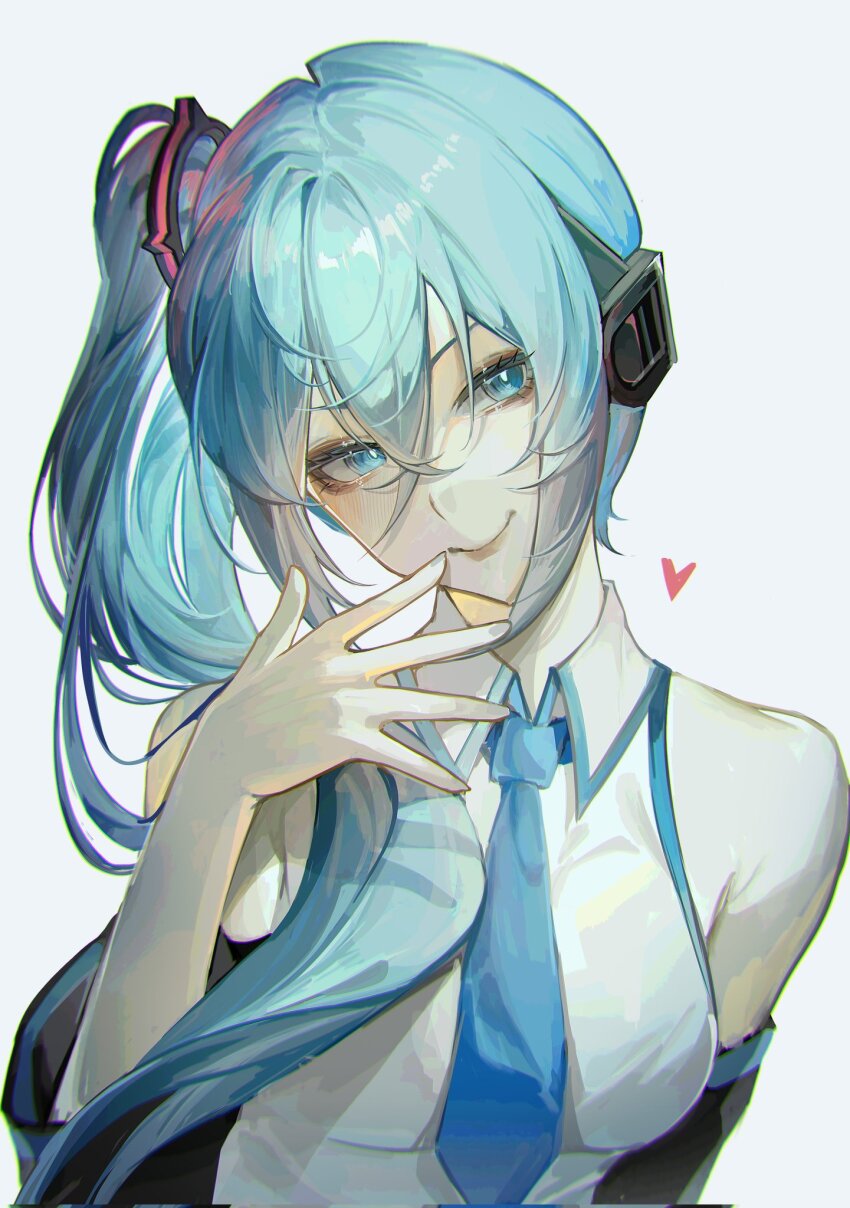 0ishur, 1girl, alternate_hairstyle, bare_shoulders, blue_eyes, blue_hair, blue_necktie, breasts