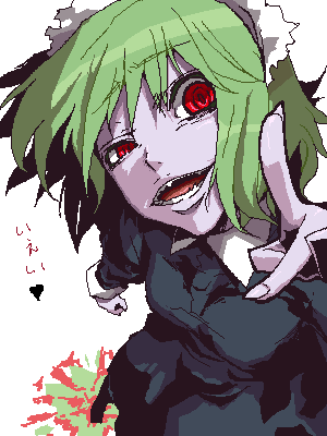 1girl, blood, death, female_focus, futaba_channel, green_eyes, green_hair, heart