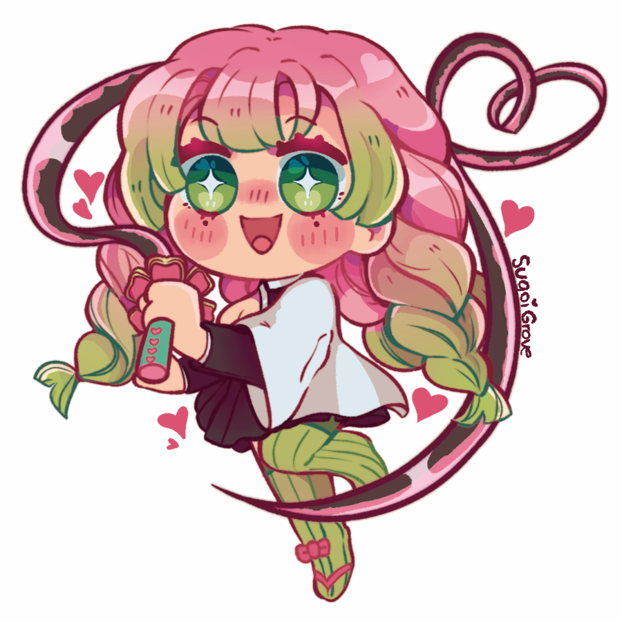 1girl, blush, braid, breasts, chibi, chibi_only, cleavage, gradient_hair