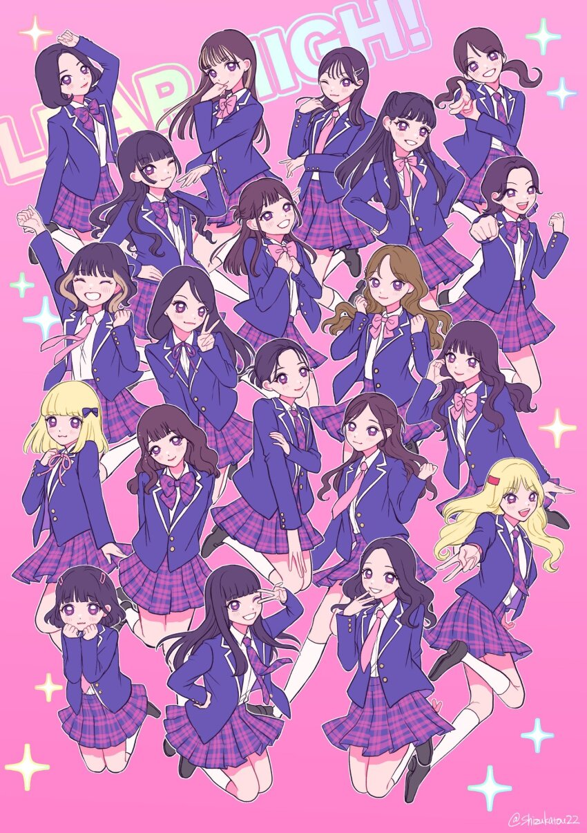 6+girls, :i, ^_^, aita_rin, animification, black_footwear, black_hair, blazer