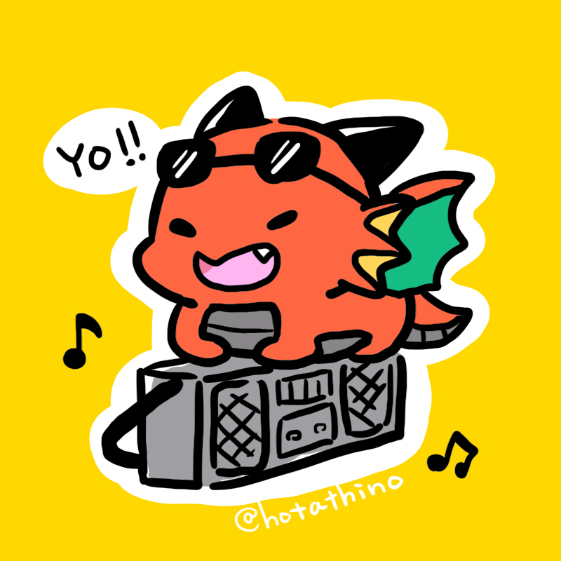 beatboxing, chibi, commentary_request, dragon, english_text, eyewear_on_head, full_body, hotathino