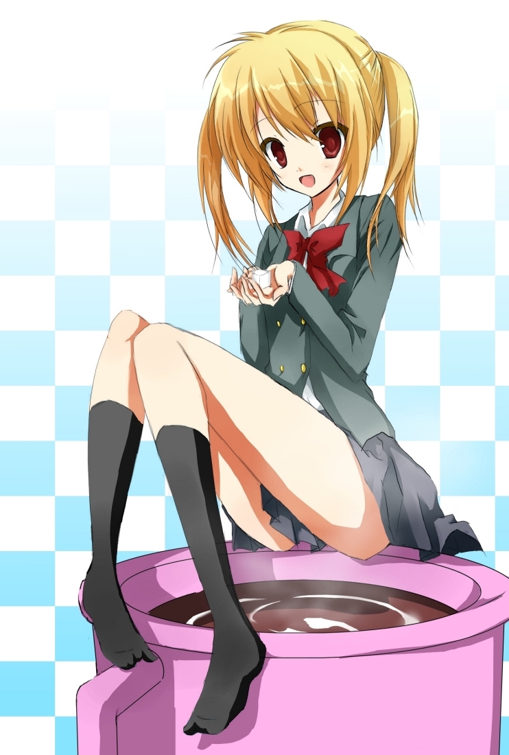 00s, bad_id, bad_pixiv_id, blonde_hair, cup, long_hair, minami_kaede, mirumo_de_pon!