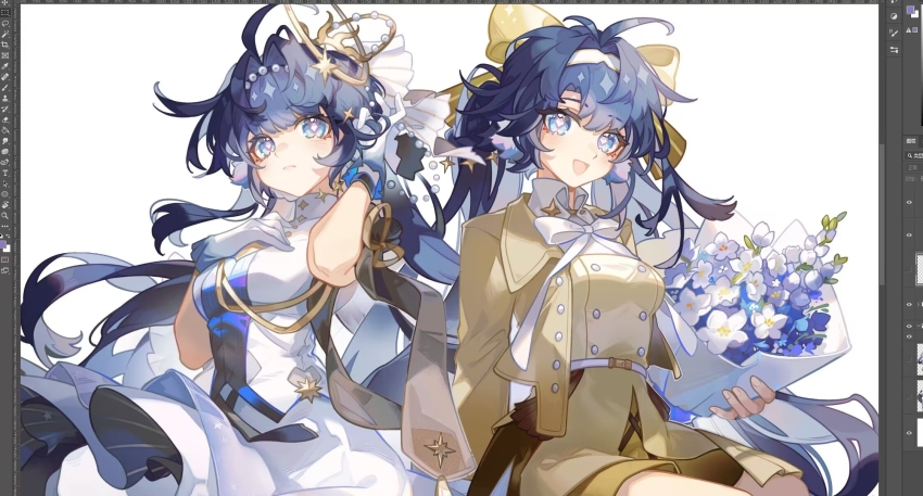 2girls, :d, arknights, astesia_(arknights), astesia_(frlibe_on_the_palace)_(arknights), astgenne_(arknights), astgenne_(her_aspiration)_(arknights), bantangqubing