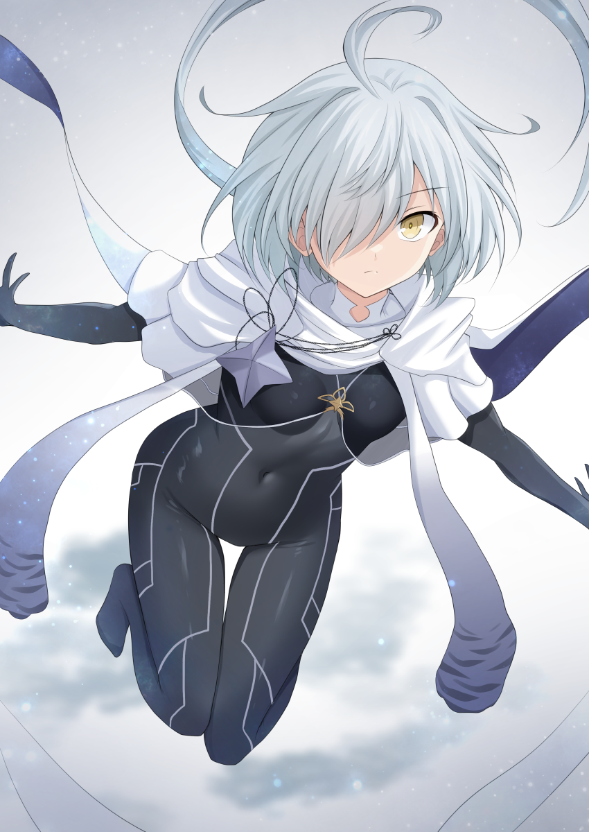 1other, ahoge, black_bodysuit, bodysuit, capelet, covered_navel, cross_(crossryou), fate/grand_order