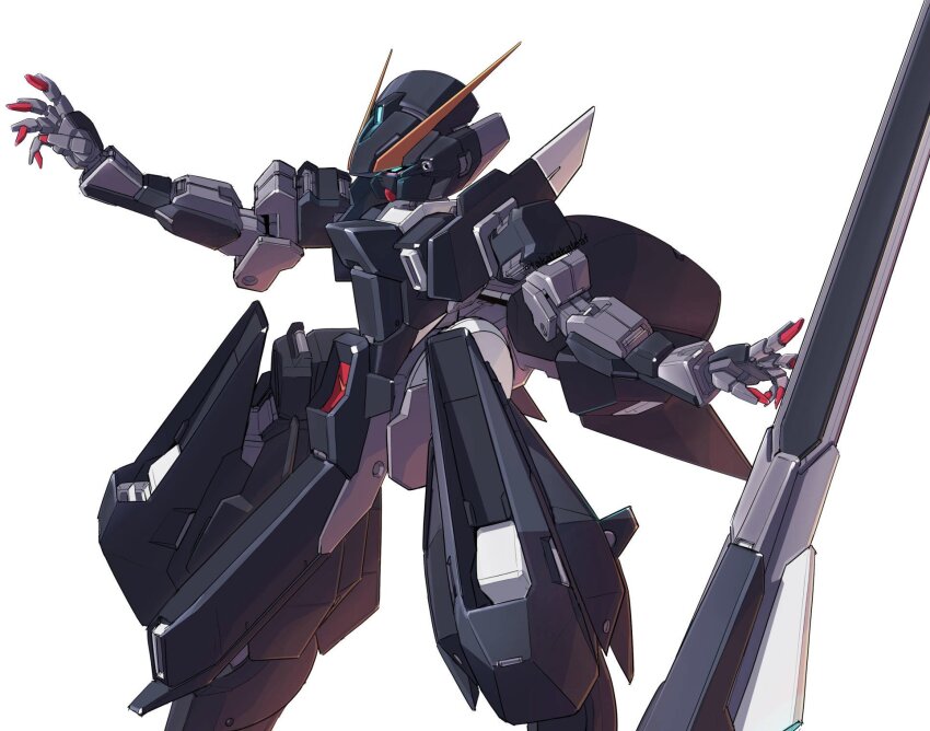 advance_of_zeta, beam_rifle, blue_eyes, commentary_request, energy_gun, feet_out_of_frame, gundam, highres