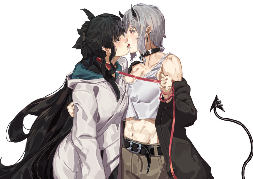 2girls, abs, absurdres, animal_collar, artemis_of_the_blue, atelier_live, avetetsuya_studios, black_choker