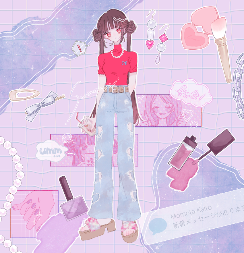 1girl, absurdres, akamatsu_kaede, alternate_costume, alternate_hairstyle, bead_necklace, beads, belt