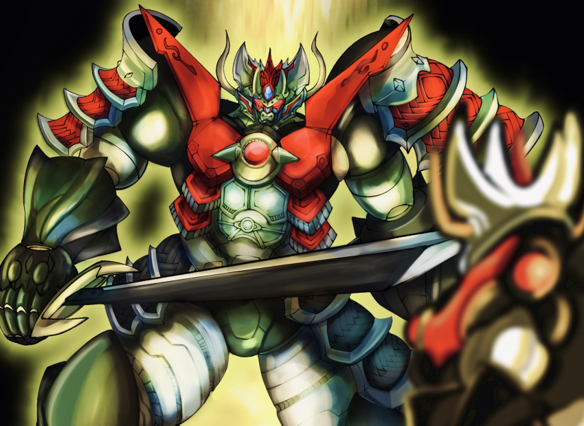 armor, battle, character_request, fighting, fighting_stance, highres, hirudoido, holding