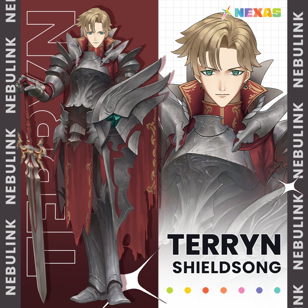 1boy, :|, armor, blonde_hair, breastplate, character_name, closed_mouth, commentary