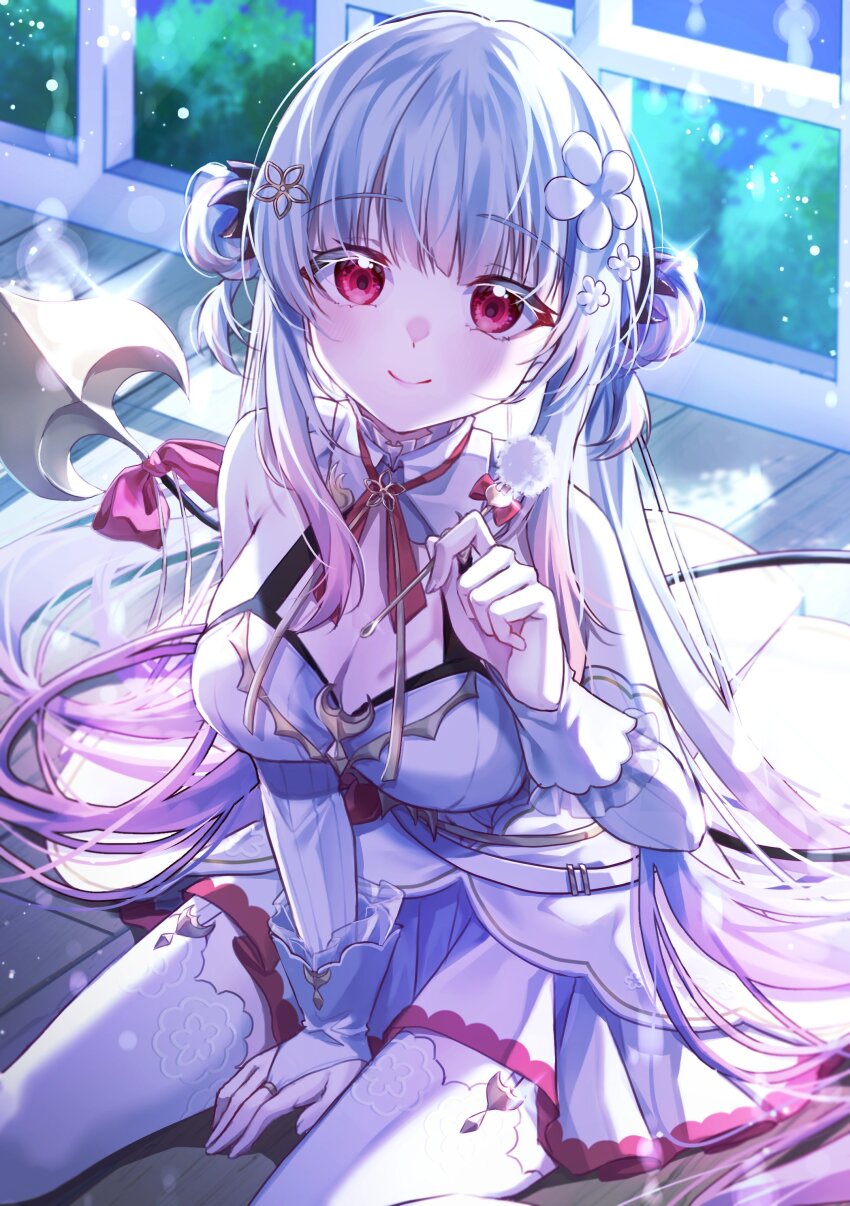 1girl, absurdres, bare_shoulders, belt, blush, bow, bowtie, breasts