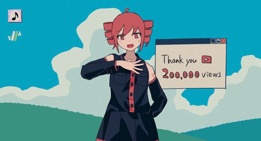 1girl, ahoge, arm_behind_back, arm_tattoo, ashuu_(4syup), black_shirt, black_skirt, bliss_(image)