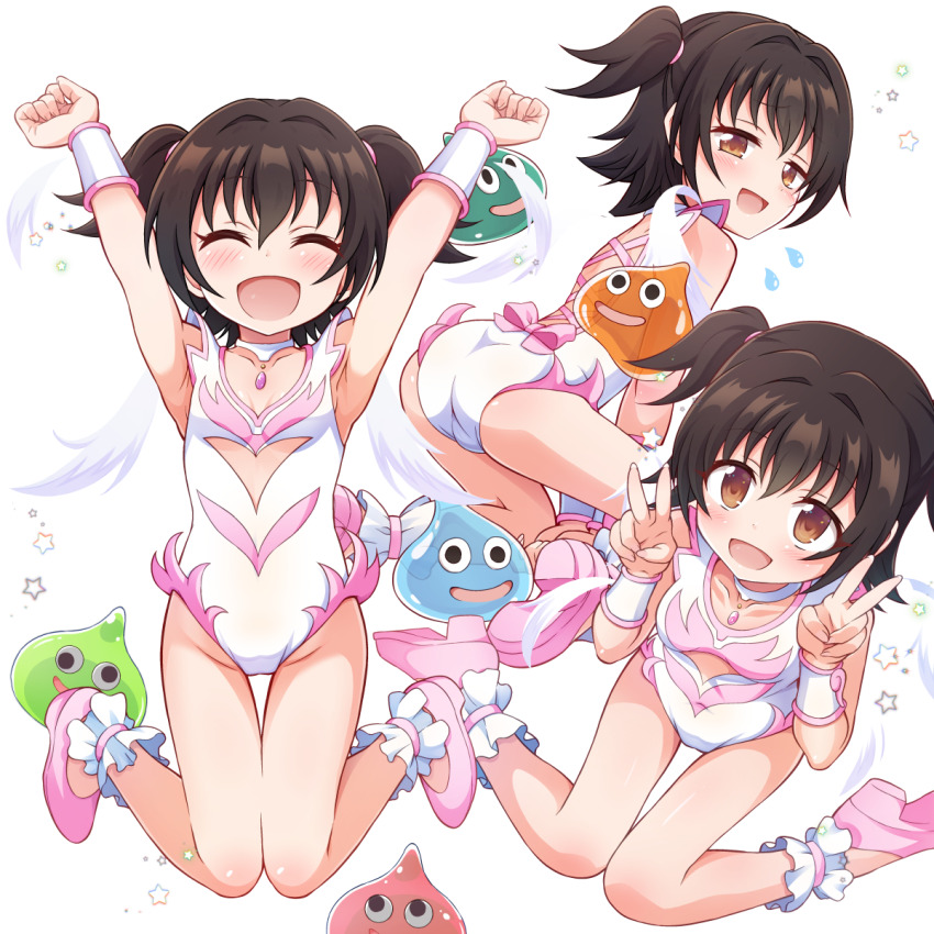 1girl, akagi_miria, angel_leotard, dragon_quest, highres, idolmaster, idolmaster_cinderella_girls, leotard, slime_(dragon_quest), tsukishima_makoto, two_side_up