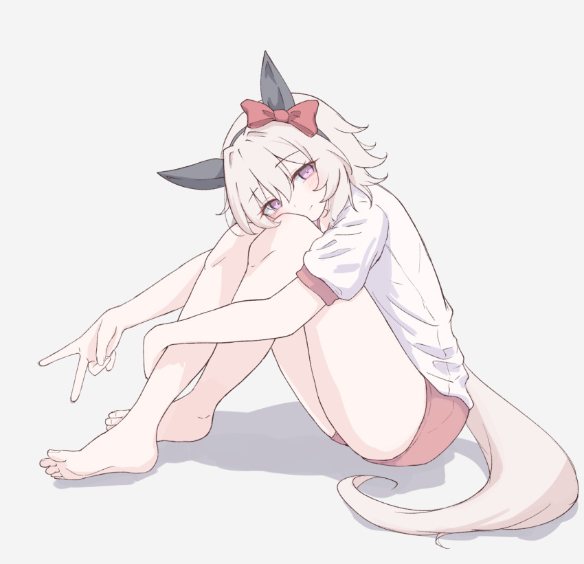 1girl, animal_ears, barefoot, blush, bow, buruma, closed_mouth, curren_chan_(umamusume)