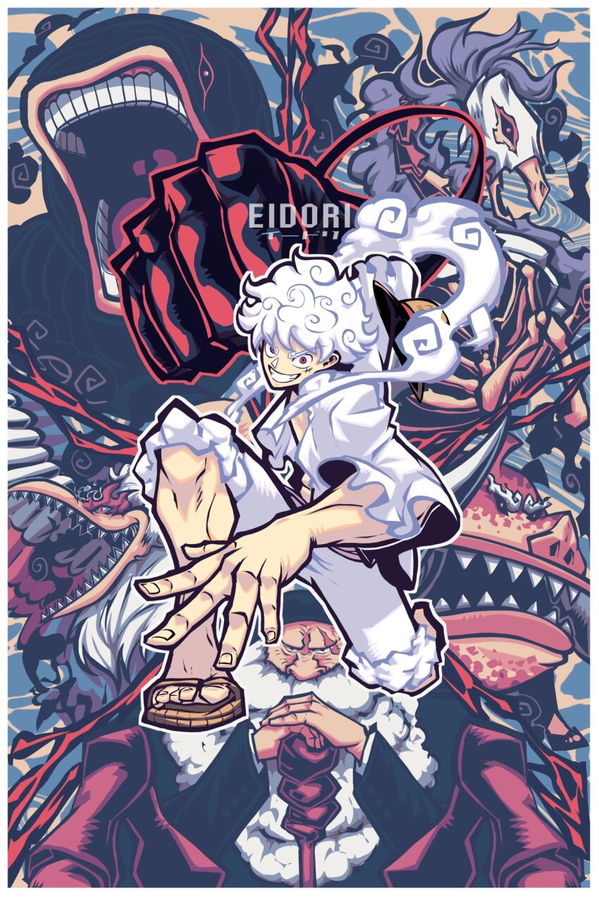 6+boys, alternate_form, arthropod_boy, artist_name, bakotsu_(youkai), beard, bird, black_suit