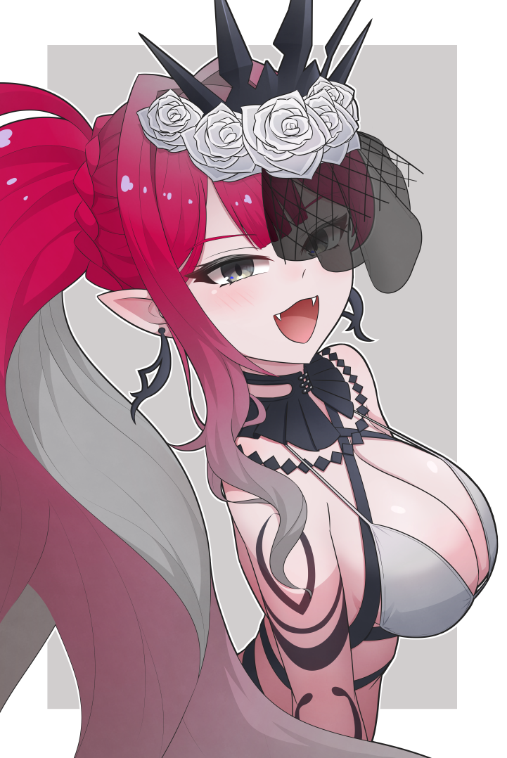 1girl, baobhan_sith_(fate), baobhan_sith_(swimsuit_pretender)_(third_ascension)_(fate), bare_shoulders, bikini, blush, breasts, chiriwi