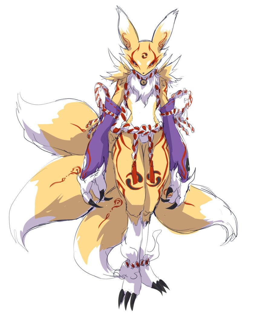 digimon, digimon_(creature), fluffy, fox_girl, fox_tail, furry, furry_female, highres, kouhaku_nawa, renamon, renamon_x-antibody, rope, shimenawa, tail