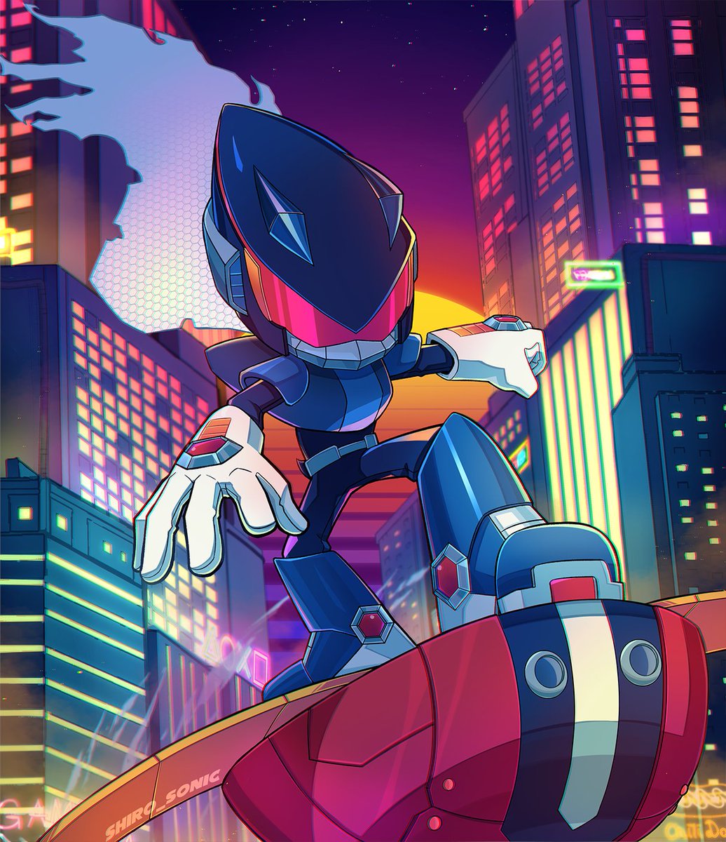 1boy, artist_name, blue_bodysuit, blue_boots, blue_scarf, bodysuit, boots, city