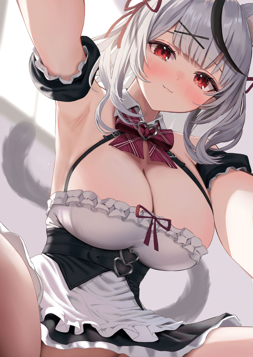 1girl, :3, absurdres, animal_ears, arale_(ara1e), armpits, bare_shoulders, black_hair