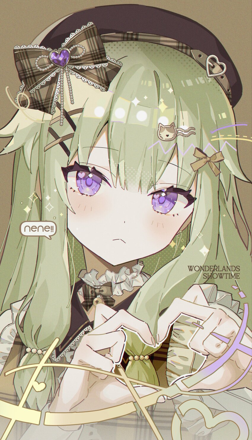 1girl, absurdres, bad_id, bad_twitter_id, beret, blush, brown_hat, cat_ear_heart_hands