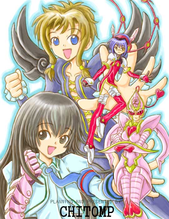 00s, angel_gozen_(character), angelic_layer, black_hair, blonde_hair, blue_eyes, blue_hair, blue_neckwear